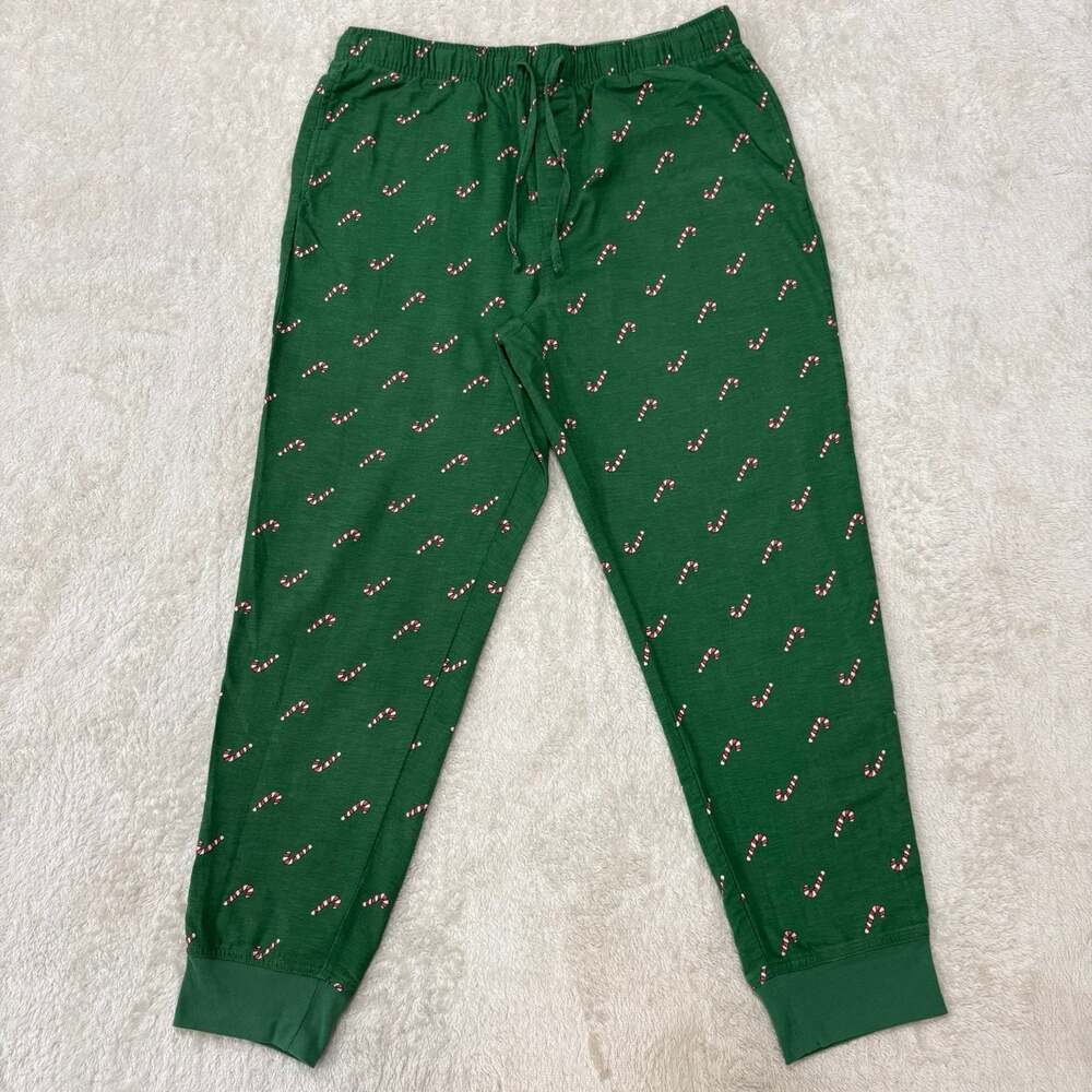 Sonoma Womens L Green Candy Cane Christmas Flannel Pajama Pants Cotton Joggers